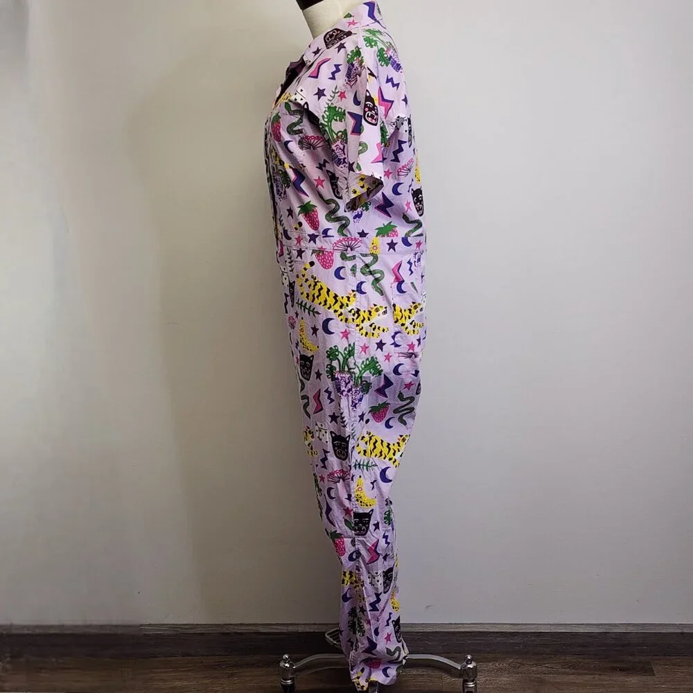 Nooworks Coveralls Short Sleeve Jumpsuit in Hastings Print Womens XXL Lavender - Picture 10 of 13